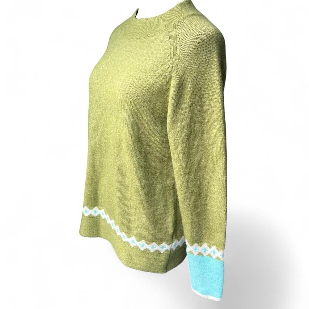 Charming Charlie Green Contrast Round Neck Long Sleeve Sweater, Cowl Neck, Sz L